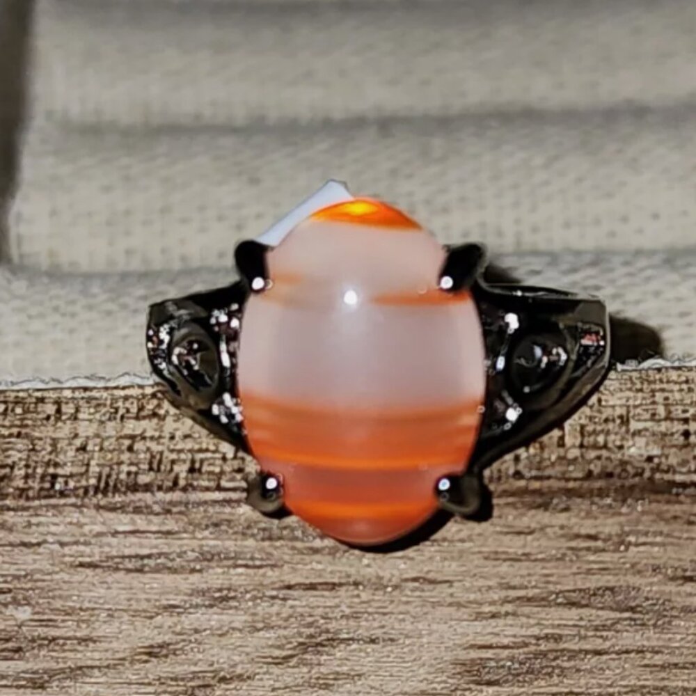 Orange Cream Agate Genuine Gemstone Ring Size 7 for Calming, Grounding, Balance